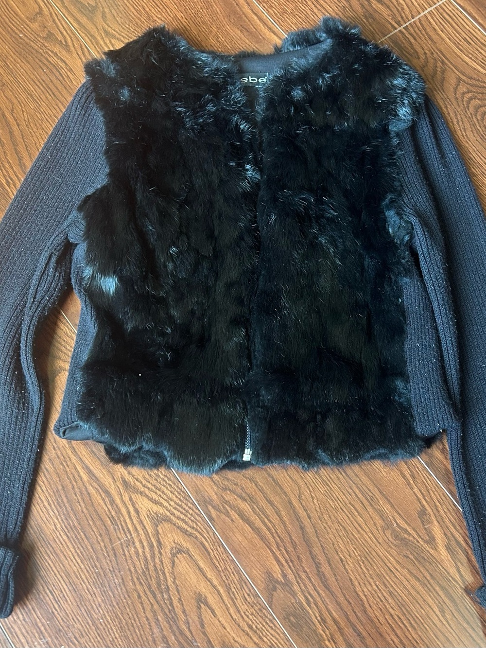 bebe Black Faux Fur Front Knit Cardigan